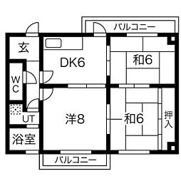 レジデンスみなみB棟 3DKの間取図画像