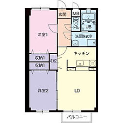 ルーチェ'S前巴 2LDKの間取図画像