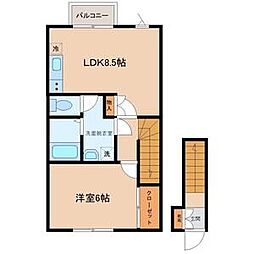 リヴェール上杉B 1LDKの間取図画像