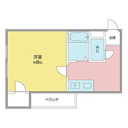 エクセル鐙西 1Kの間取図画像