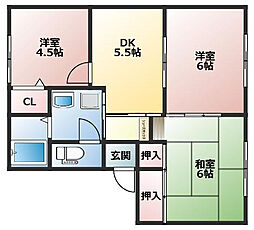 アングル樫の木 3DKの間取図画像