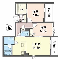 鹿児島市宇宿1丁目マンション 2LDKの間取図画像