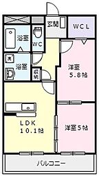 ハートフルマンション桃李 2LDKの間取図画像
