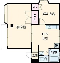 ヴィレッジコート山手A棟 2DKの間取図画像