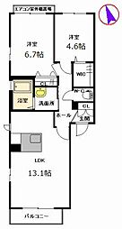ドエル金山 2LDKの間取図画像