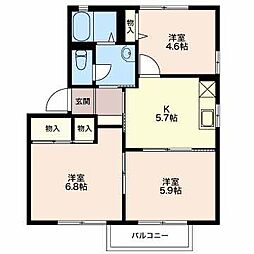 エクセルハイツ横浜2B棟 3Kの間取図画像