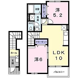 ジュネス新入A 2LDKの間取図画像