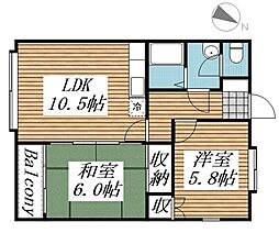 サンワロイヤル長江 2LDKの間取図画像