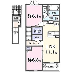 河添アパートB 2LDKの間取図画像