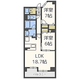 グレンパーク梅田北 2LDKの間取図画像