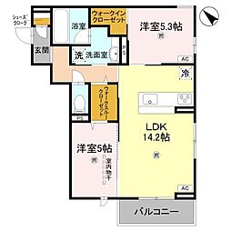 ブランノワール日根野 2LDKの間取図画像