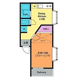 フィフティベルA 1Kの間取図画像