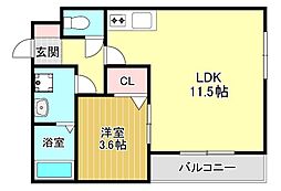 THE NOBLES久留米中央 1LDKの間取図画像