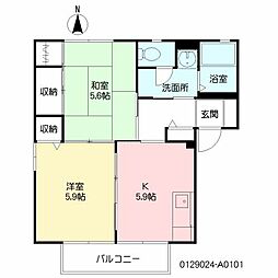 キャッスルハイツC棟 2Kの間取図画像