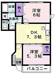 ビラ・シャルマンB 2DKの間取図画像