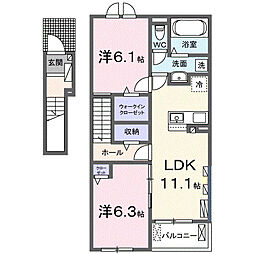 サニーレジデンス松尾 八番館 2LDKの間取図画像
