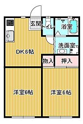 GRANDIR尾津 2DKの間取図画像