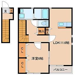 仮)多賀城新田アパートA棟 1LDKの間取図画像