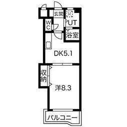 レジデンス黒龍 1DKの間取図画像