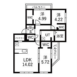 CIEL琴似II(シエルコトニツー)  仮)GA-二十四軒3-3MS A棟 3LDKの間取図画像