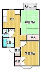 コモンズ原市B棟 2DKの間取図画像