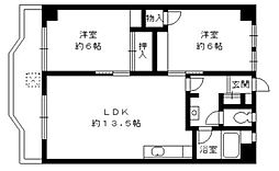 横尾ビル1 2LDKの間取図画像