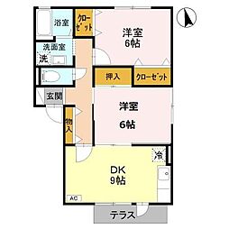 サンフラワーC 2DKの間取図画像