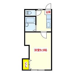 富士ハイツF 1Kの間取図画像