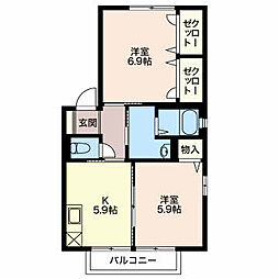 さくらヒルズ 2Kの間取図画像