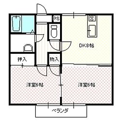 メゾンプランタンB 2DKの間取図画像