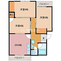コンチネンタル布瀬1 3DKの間取図画像