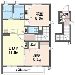 コスモランサ 2LDKの間取図画像