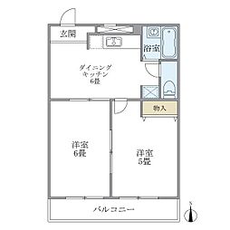 ピエール武蔵小杉 2DKの間取図画像