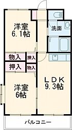 ソル・レヴァンテ相浦 2LDKの間取図画像