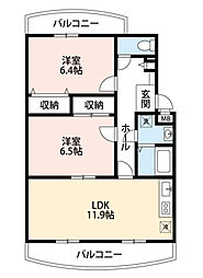 シャルム弐番館 2LDKの間取図画像