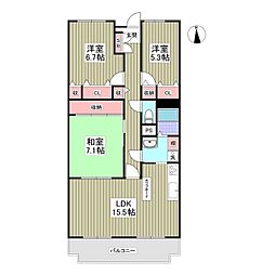 双葉八幡原コーポ 3LDKの間取図画像