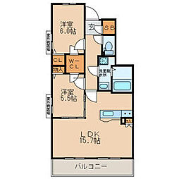 カーサフォルトナ 2LDKの間取図画像