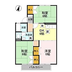 螢川館B棟 3DKの間取図画像