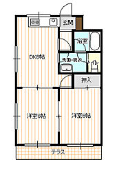 キャッスルシャインA 2DKの間取図画像