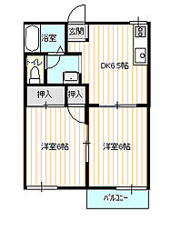 リッチワンC 2DKの間取図画像