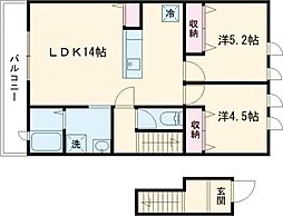 ヨーロピアンシャレー嘉島壱番館 2LDKの間取図画像