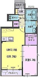 ヴェルジェ畑中B 1LDKの間取図画像