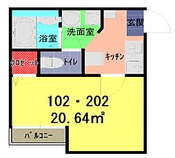 BlancCube一ノ割 1Kの間取図画像