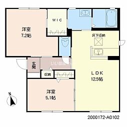 ヴィルヌーブ中殿A 2LDKの間取図画像