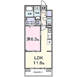 八幡東3丁目アパートA棟 1LDKの間取図画像
