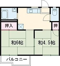 加納レジデンスB棟 2DKの間取図画像