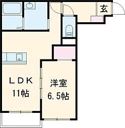 苫小牧市北栄5丁目新AP 1LDKの間取図画像