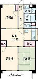 花田ハウス 2LDKの間取図画像