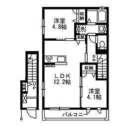笹沖ハイム1 2LDKの間取図画像