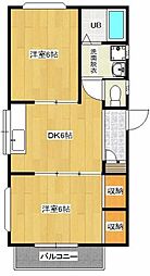 志比田Kハイツ2 2DKの間取図画像